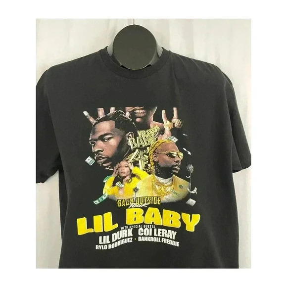 LIL BABY and LIL DURK 2021 The Back Outside Tour T-Shirt LARGE Tee Black - Picture 4 of 9